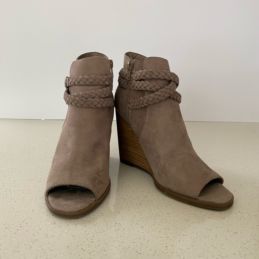 Madden Girl Deenverr Wedge Peep Toe Braided Faux Suede Bootie